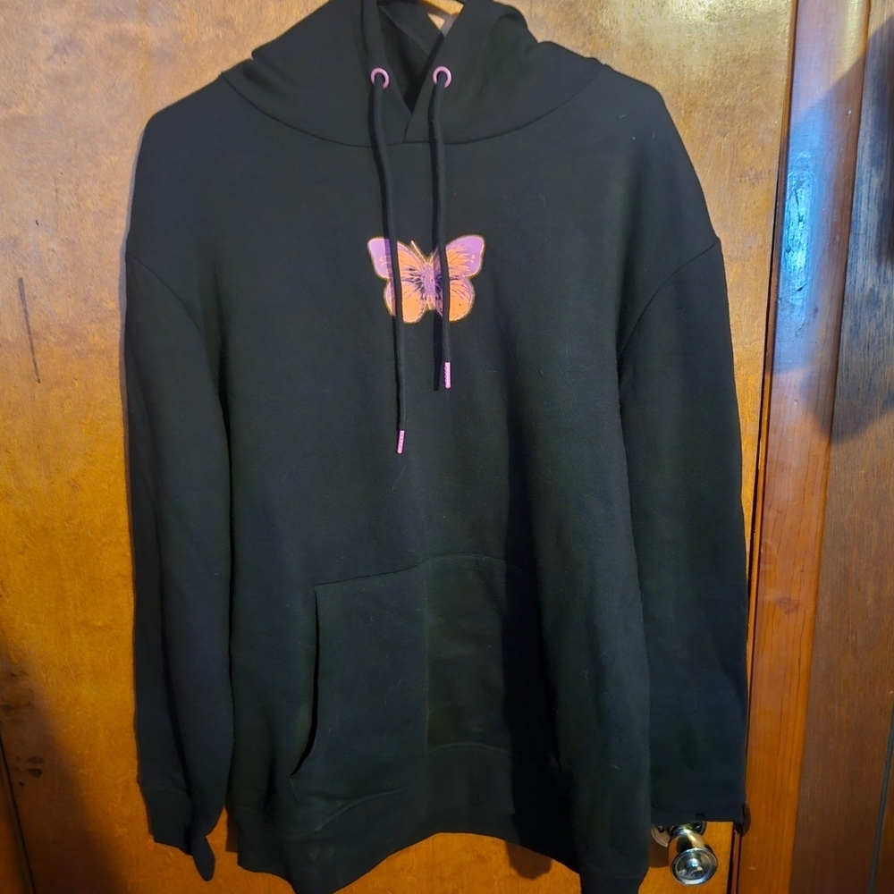 Black Hoodie with Pink Butterfly Design